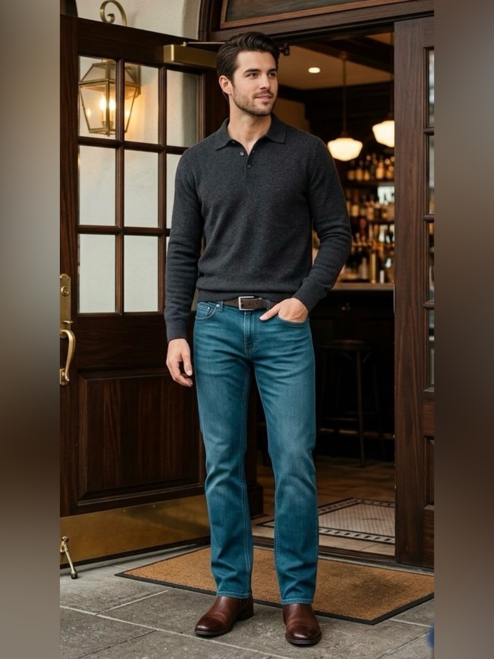 PAIGE Federal Men’s Slim Straight Jeans in Medium Dark Wash, Size 30